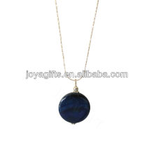 Ожерелье из натурального синего кусочка агата с серебряной цепочкой
